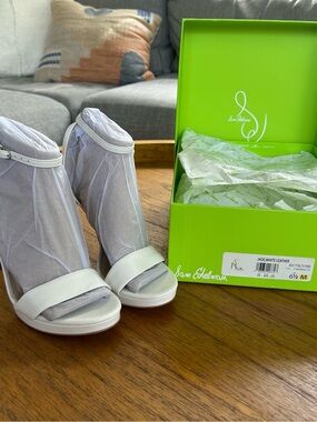 Sam Edelman Jade White Leather Peep-Toe Ankle-Strap Heels
